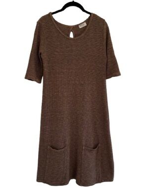 Plume and Thread Combed Cotton Dress Stretch Lagenlook Textured Knit 3/4 Sleeve